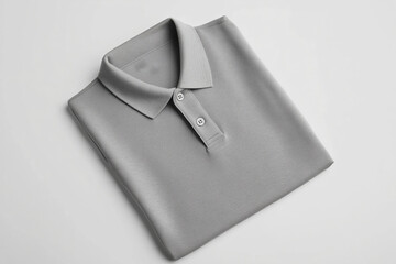 Folded gray polo shirts on white background, mockup