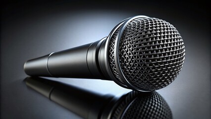 Obraz premium Professional Black Microphone Isolated on White, 3D Rendered Studio Shot, Low Light Photography