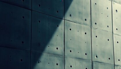 Modern concrete wall with patterned holes and sunlight