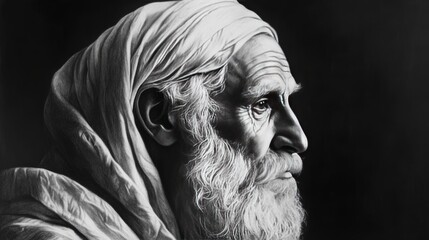 Abraham, progenitor of the people of Israel, charcoal pencil drawing, religion, god, judaism, bible, jewish, biblical, 16:9