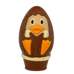 Chocolate chick in egg, easter decoration. The isolation is on a transparent background in the PNG format.