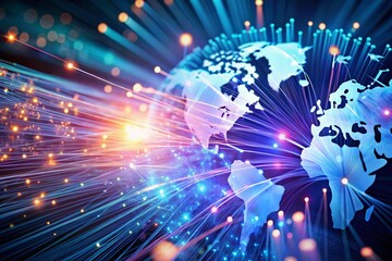 Fototapeta premium Quantum Computing Network: Global Intelligence & Fiber Optic Connections
