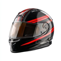 Black motorcycle helmet with red stripes