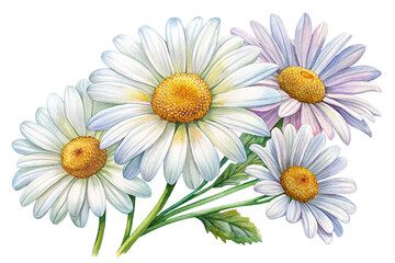 Fototapeta premium Watercolor Illustration of a Bouquet of White Daisies on Trensprent Background png