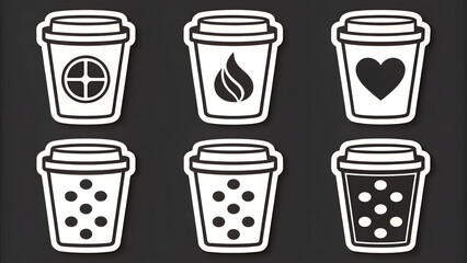 Set die sticker designs coffee cups with