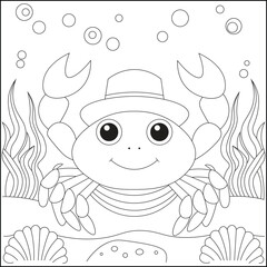 Crab under water coloring page