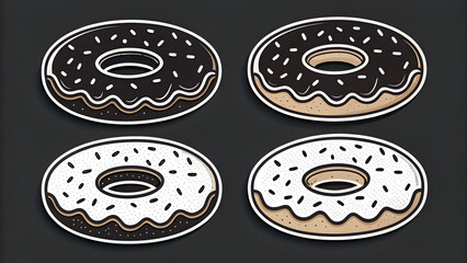 Set die sticker designs donuts with thick