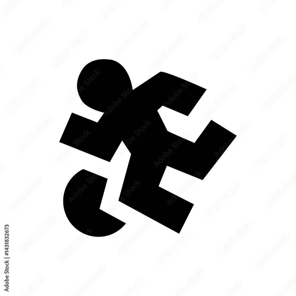 Poster silhouette of a running figure with geometric shapes and a partial circle on a white background art