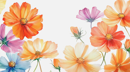 Elegant wedding invitation card background . Minimal hand painted watercolor Cosmos flowers texture template background. Design for wedding, vip cover, poster, rsvp moderncard.Valentine's Day