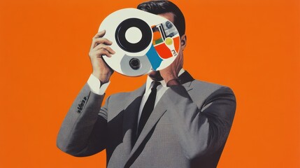 Retro Man Hiding Behind Record