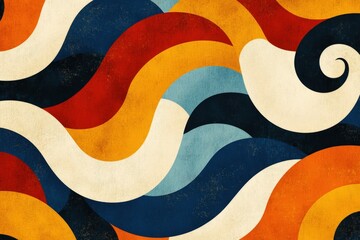 Colorful, textured, abstract design with flowing, curved shapes.