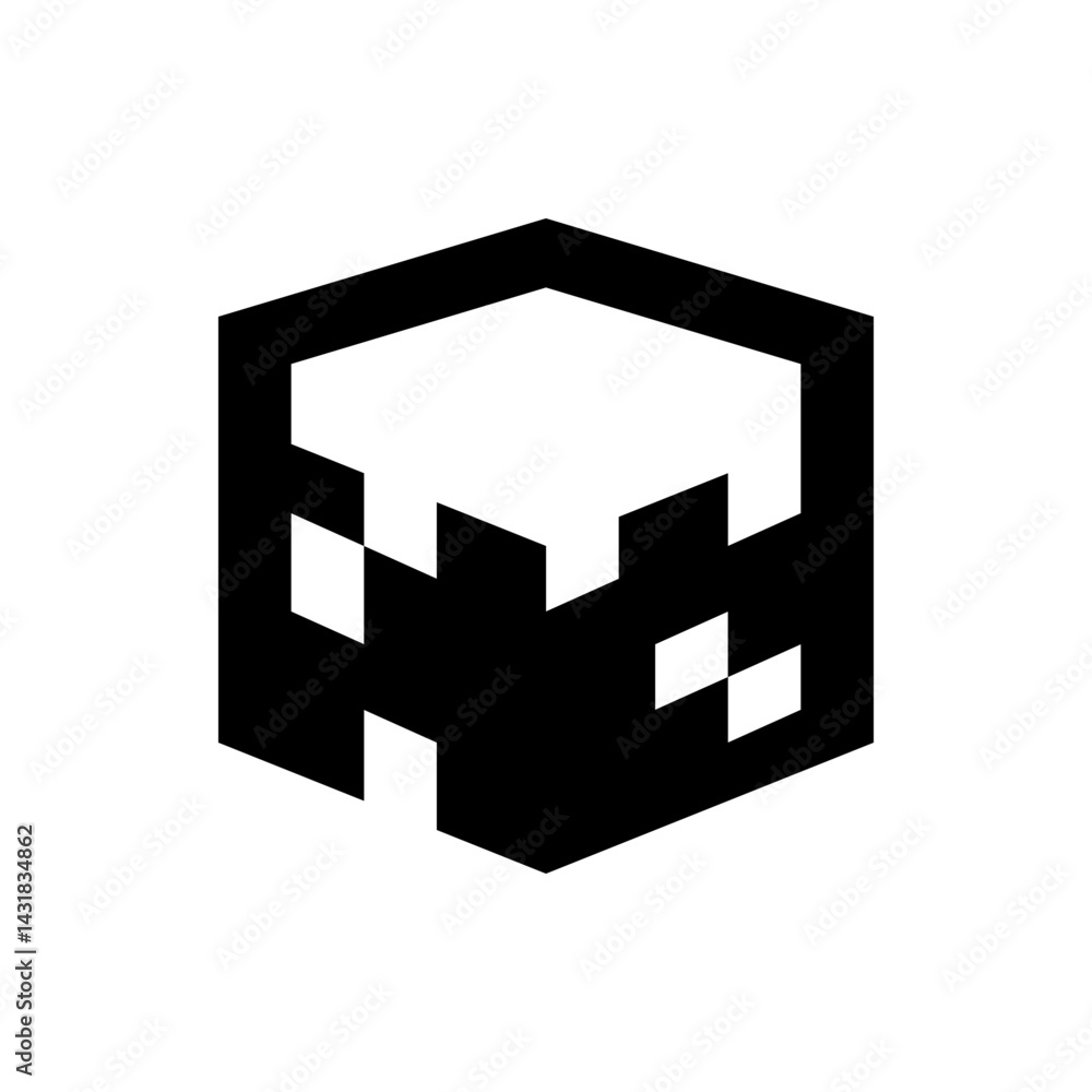 Poster abstract geometric shape featuring a black and white design with a unique hexagonal structure