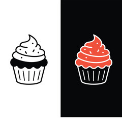 Different cartoon cupcakes set. Delicious muffins collection. Cupcake with chocolate, pink cream, cherry, strawberry 