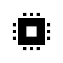 Black square with a white square in the middle and smaller squares around the edges on a white background