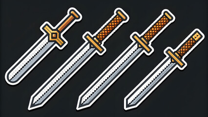 Naklejka premium Set die sticker designs pixel art swords