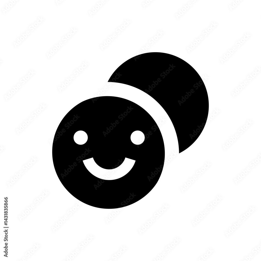 Aufkleber illustration of a smiling face inside a circle with another circle partially covering it on the uppe