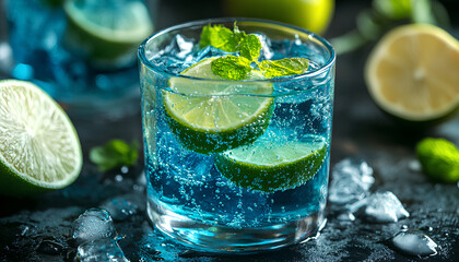 Fototapeta premium Refreshing soda water as background, closeup view