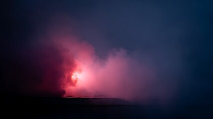 Nighttime geothermal vent, pink smoke, dramatic clouds