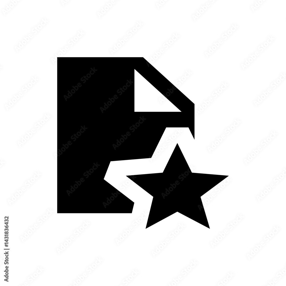 Aufkleber black document icon with a folded corner and a white star overlapping the bottom right corner
