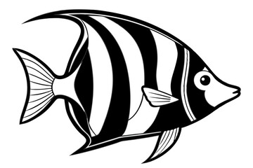 Sea Fish Vector Line Art – Cute Cartoon Clipart, Logo Icon, Minimal Illustration on White Background