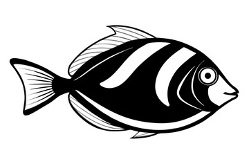 Sea Fish Vector Line Art – Cute Cartoon Clipart, Logo Icon, Minimal Illustration on White Background