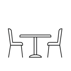 Restaurant furniture, Trendy dinner table and chairs set hand drawn outline doodle icon. Flat design. Vector sketch illustration for print, mobile graphic and infographics isolated on white background