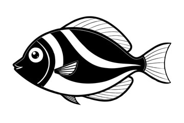 Sea Fish Vector Line Art – Cute Cartoon Clipart, Logo Icon, Minimal Illustration on White Background