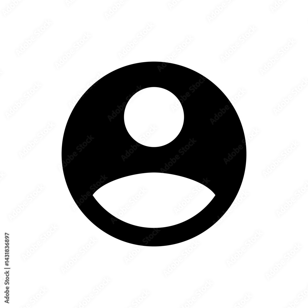 Aufkleber simple black and white user icon with a circle head and curved body inside a larger black circle sha