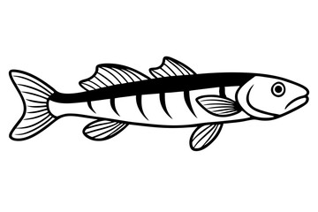 Sea Fish Vector Line Art – Cute Cartoon Clipart, Logo Icon, Minimal Illustration on White Background