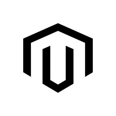 Black geometric shape with a hexagonal top and u shaped center on a white background view from front