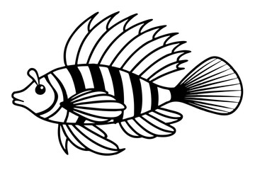Sea Fish Vector Line Art – Cute Cartoon Clipart, Logo Icon, Minimal Illustration on White Background