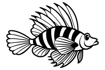 Sea Fish Vector Line Art – Cute Cartoon Clipart, Logo Icon, Minimal Illustration on White Background