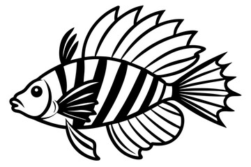 Sea Fish Vector Line Art – Cute Cartoon Clipart, Logo Icon, Minimal Illustration on White Background