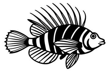 Sea Fish Vector Line Art – Cute Cartoon Clipart, Logo Icon, Minimal Illustration on White Background