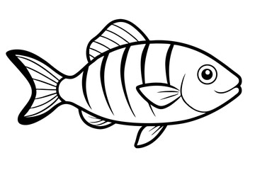 Sea Fish Vector Line Art – Cute Cartoon Clipart, Logo Icon, Minimal Illustration on White Background