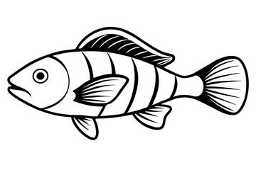 Sea Fish Vector Line Art – Cute Cartoon Clipart, Logo Icon, Minimal Illustration on White Background