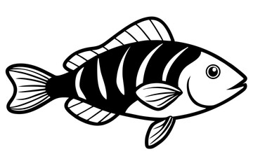 Sea Fish Vector Line Art – Cute Cartoon Clipart, Logo Icon, Minimal Illustration on White Background