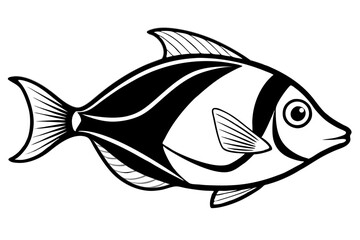Sea Fish Vector Line Art – Cute Cartoon Clipart, Logo Icon, Minimal Illustration on White Background