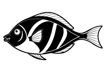 Sea Fish Vector Line Art – Cute Cartoon Clipart, Logo Icon, Minimal Illustration on White Background
