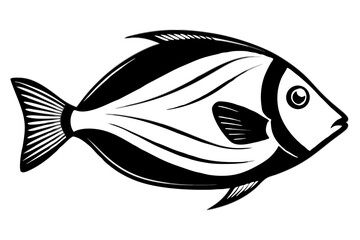 Sea Fish Vector Line Art – Cute Cartoon Clipart, Logo Icon, Minimal Illustration on White Background