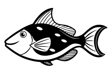 Sea Fish Vector Line Art – Cute Cartoon Clipart, Logo Icon, Minimal Illustration on White Background