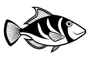 Sea Fish Vector Line Art – Cute Cartoon Clipart, Logo Icon, Minimal Illustration on White Background