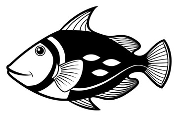 Sea Fish Vector Line Art – Cute Cartoon Clipart, Logo Icon, Minimal Illustration on White Background