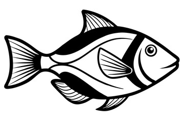 Sea Fish Vector Line Art – Cute Cartoon Clipart, Logo Icon, Minimal Illustration on White Background