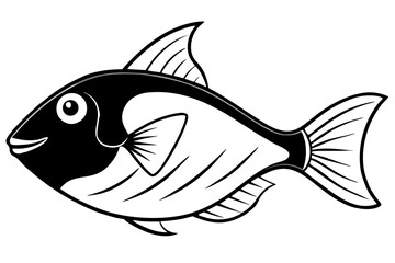 Sea Fish Vector Line Art – Cute Cartoon Clipart, Logo Icon, Minimal Illustration on White Background