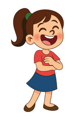 Cute girl standing and smiling character cartoon logo hand drawn art illustration