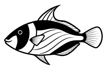 Sea Fish Vector Line Art – Cute Cartoon Clipart, Logo Icon, Minimal Illustration on White Background