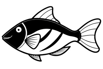 Sea Fish Vector Line Art – Cute Cartoon Clipart, Logo Icon, Minimal Illustration on White Background