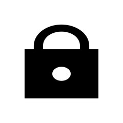 A simple black padlock with a white keyhole centered on a white background in a minimalist style