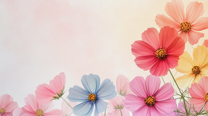 Naklejka premium Elegant wedding invitation card background . Minimal hand painted watercolor Cosmos flowers texture template background. Design for wedding, vip cover, poster, rsvp moderncard.Valentine's Day